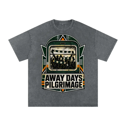 Glasgow Hoops Away Days Pilgrimage: Snow Washed Oversized Cotton T-Shirt - Celtic Wolfwear