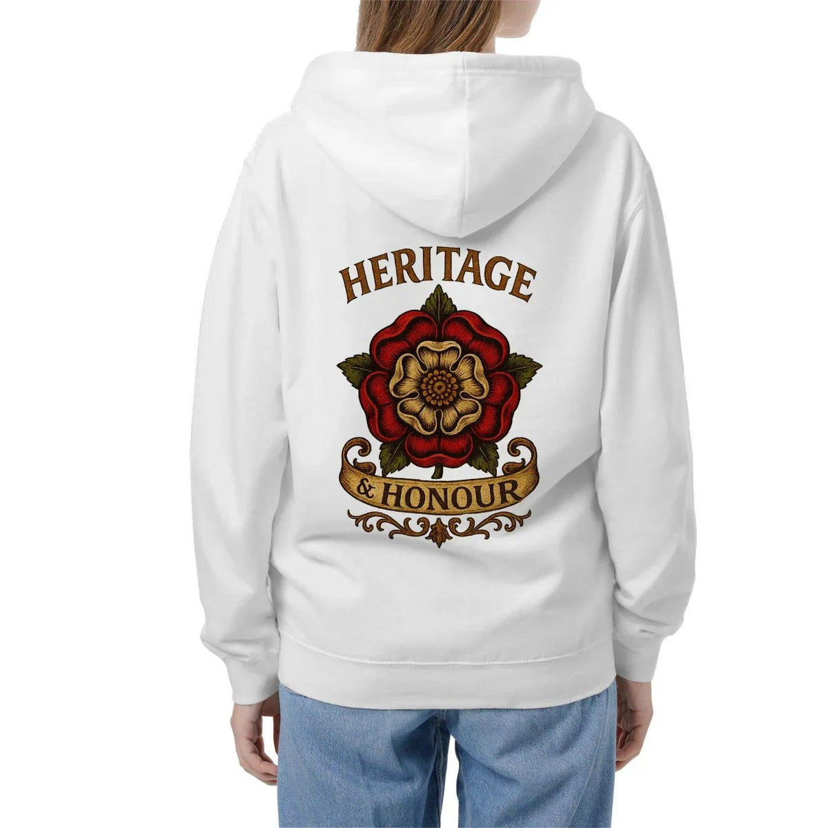 Heritage & Honour Red Rose Zip Hoodie – Gold Shield - Celtic Wolfwear