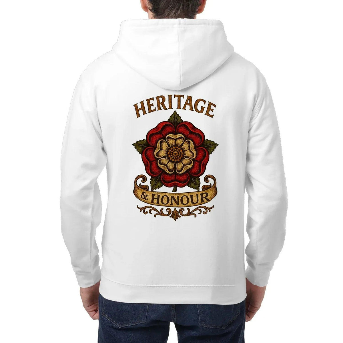 Heritage & Honour Red Rose Zip Hoodie – Gold Shield - Celtic Wolfwear