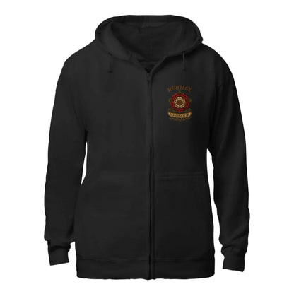 Heritage & Honour Red Rose Zip Hoodie – Gold Shield - Celtic Wolfwear