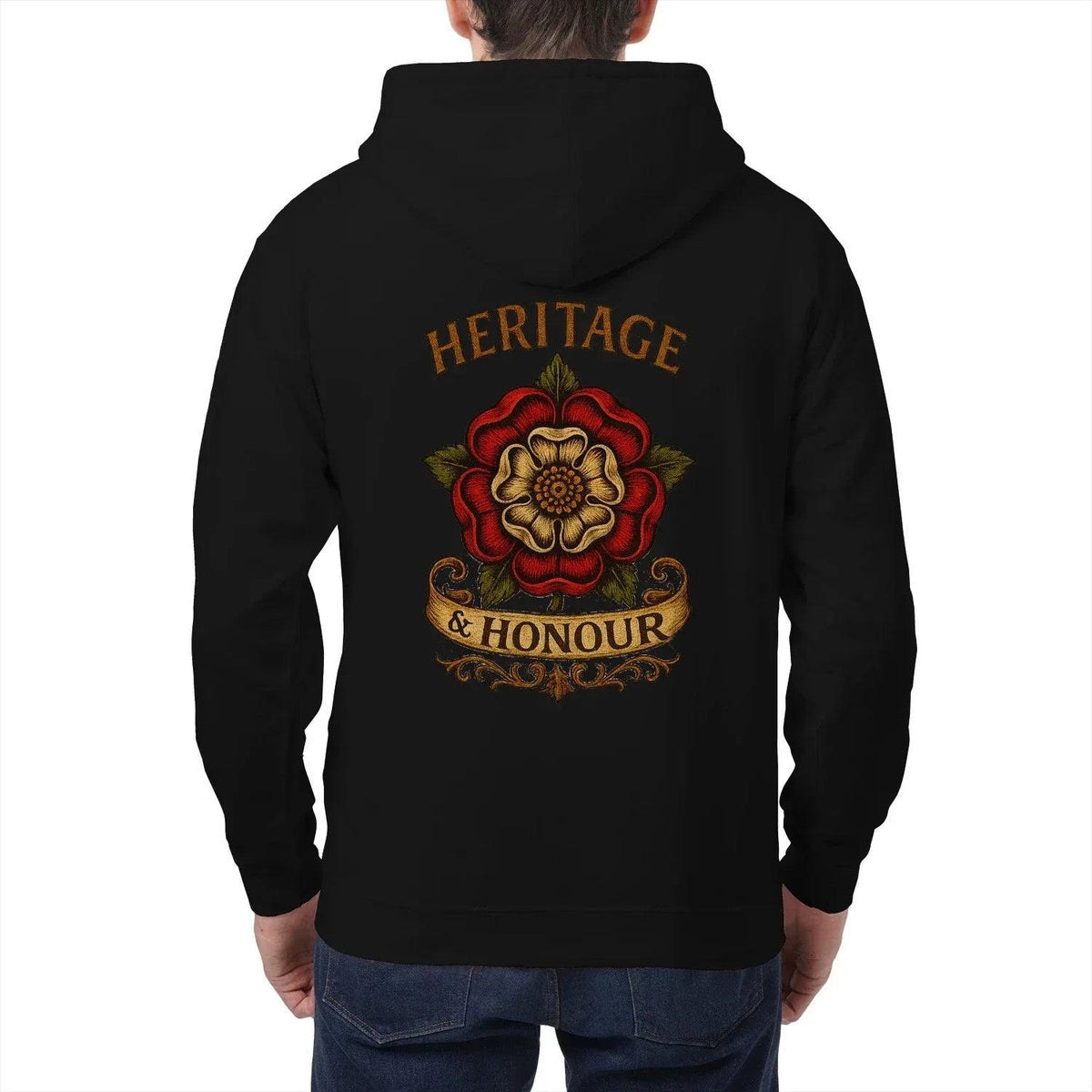 Heritage & Honour Red Rose Zip Hoodie – Gold Shield - Celtic Wolfwear