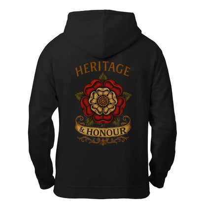 Heritage & Honour Red Rose Zip Hoodie – Gold Shield - Celtic Wolfwear