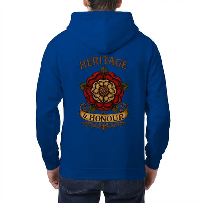 Heritage & Honour Red Rose Zip Hoodie – Gold Shield - Celtic Wolfwear
