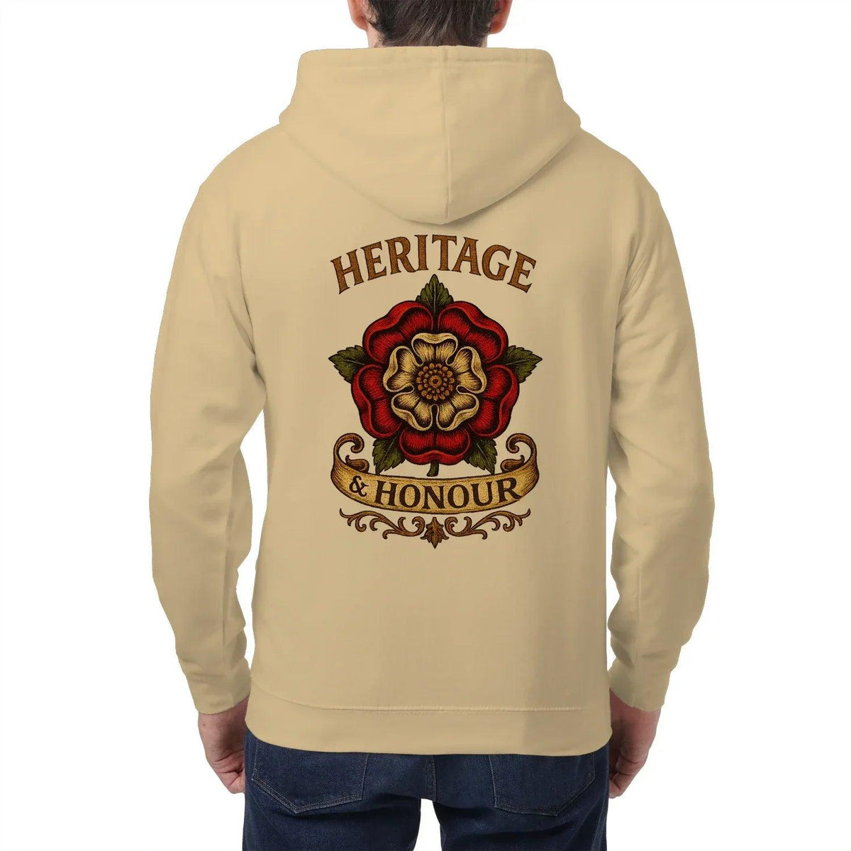 Heritage & Honour Red Rose Zip Hoodie – Gold Shield - Celtic Wolfwear