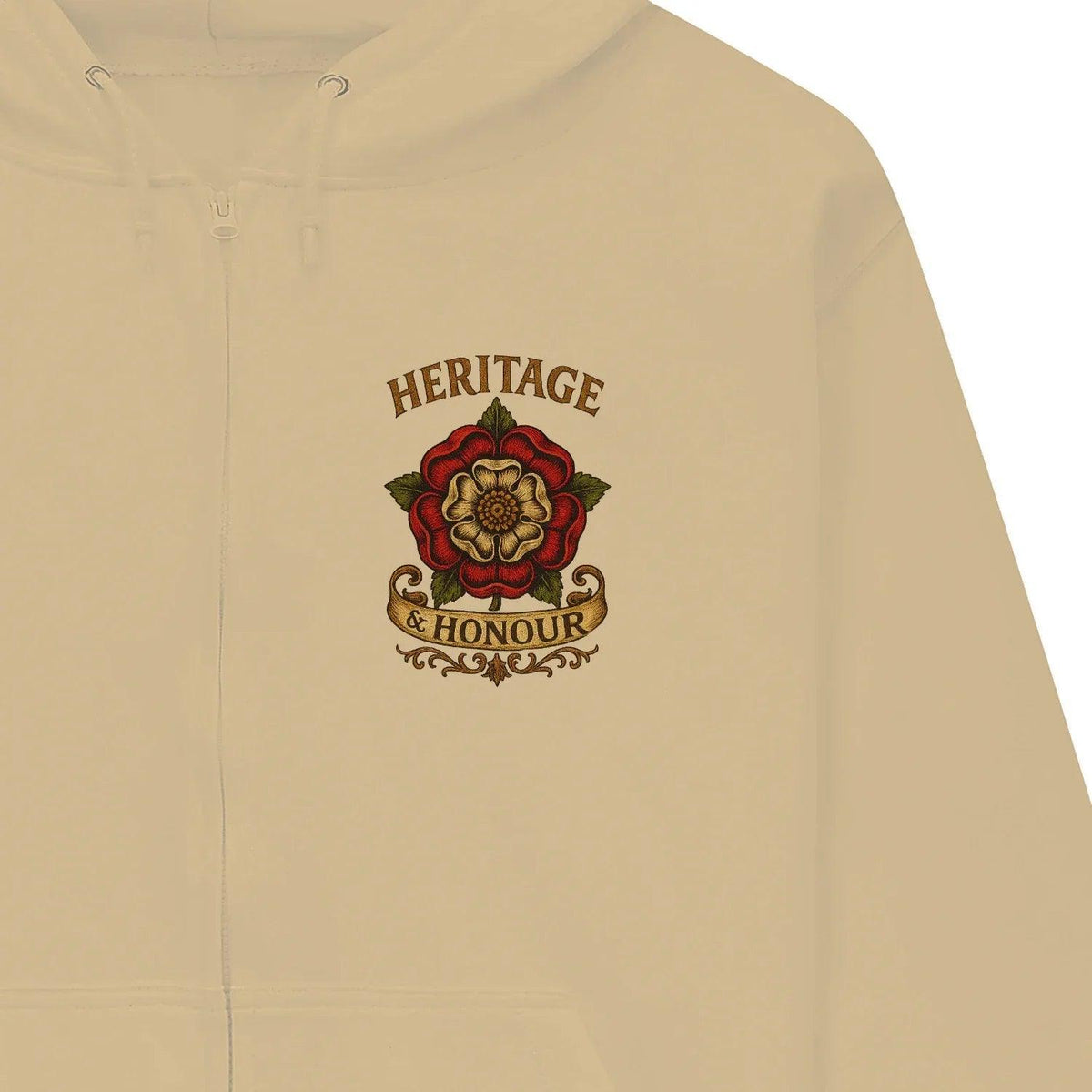 Heritage & Honour Red Rose Zip Hoodie – Gold Shield - Celtic Wolfwear