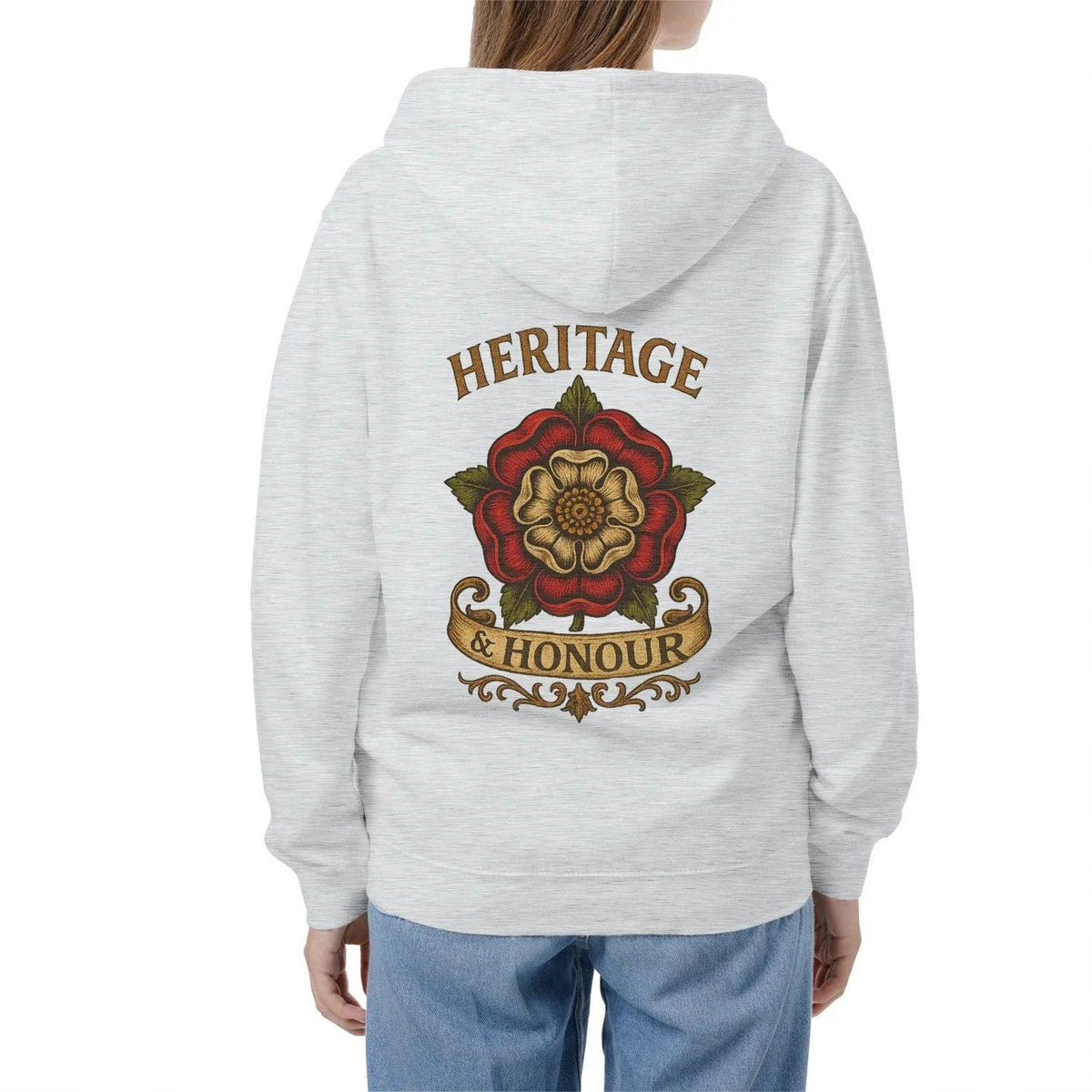 Heritage & Honour Red Rose Zip Hoodie – Gold Shield - Celtic Wolfwear