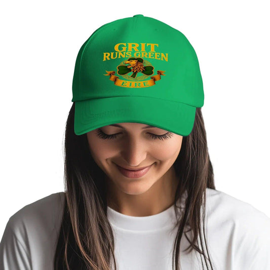 Irish 5-Panel Cap - Grit Runs Green Shamrock Adjustable - Celtic Wolfwear
