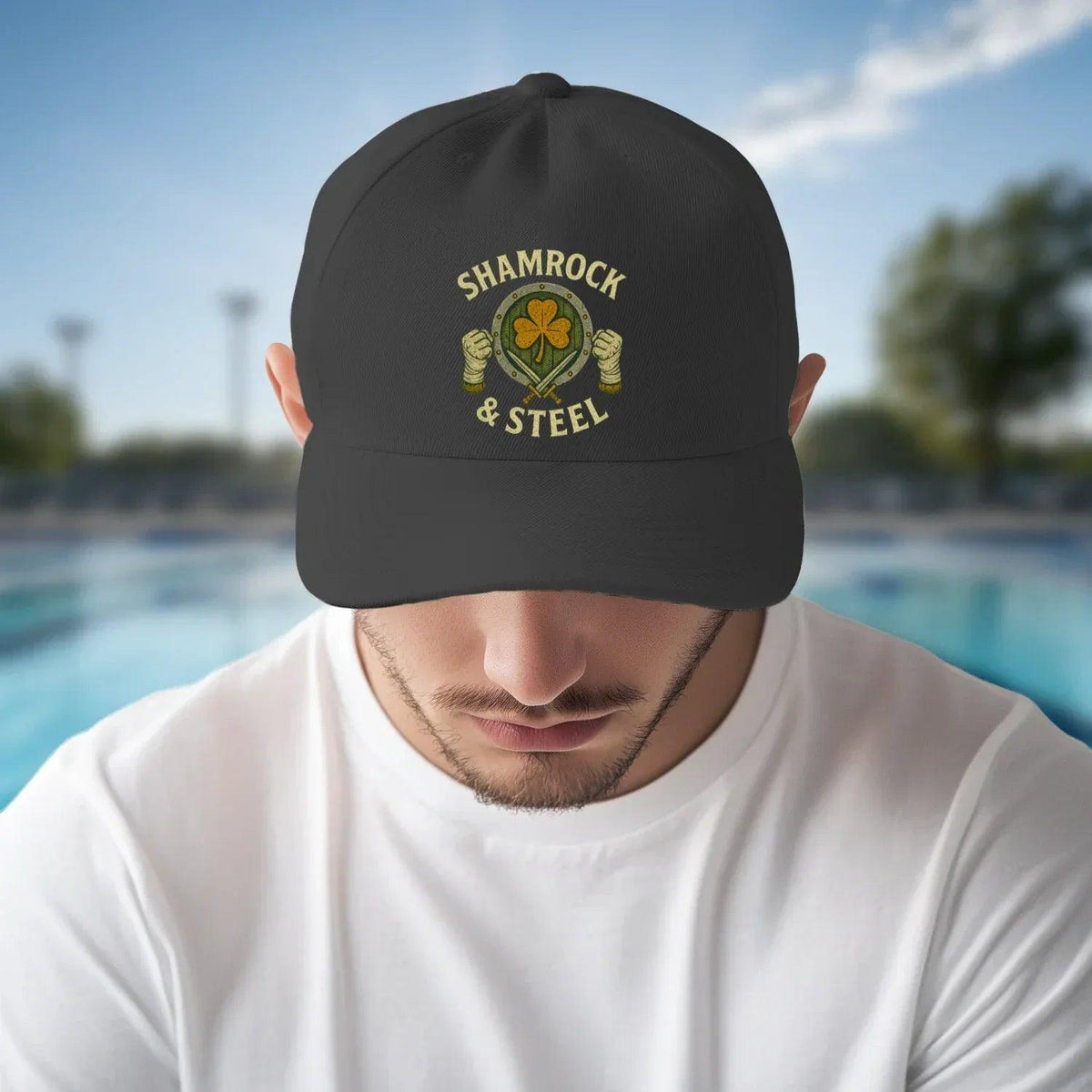 Irish 5-Panel Cap - Shamrock Steel, Adjustable Headwear - Celtic Wolfwear