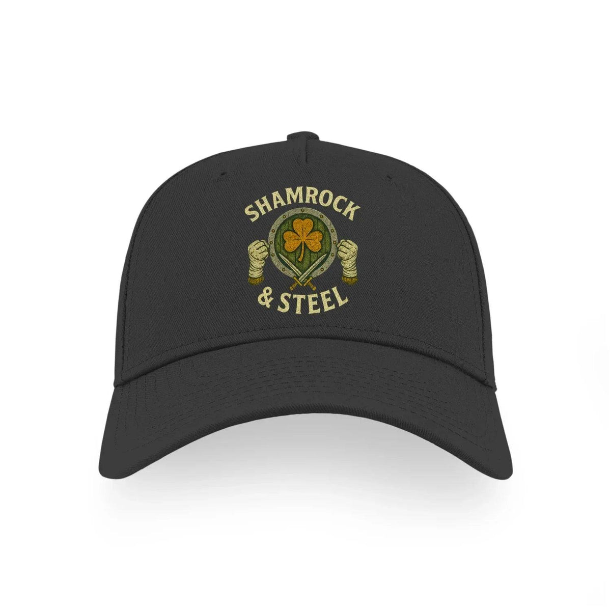 Irish 5-Panel Cap - Shamrock Steel, Adjustable Headwear - Celtic Wolfwear