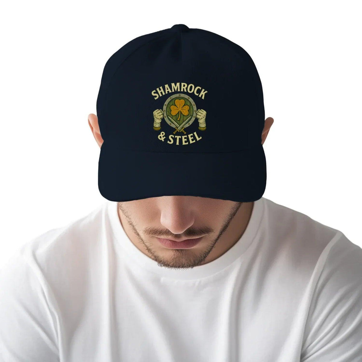 Irish 5-Panel Cap - Shamrock Steel, Adjustable Headwear - Celtic Wolfwear