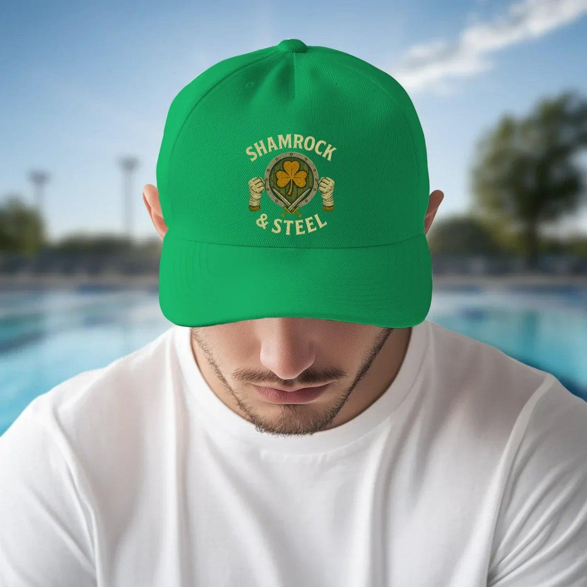 Irish 5-Panel Cap - Shamrock Steel, Adjustable Headwear - Celtic Wolfwear