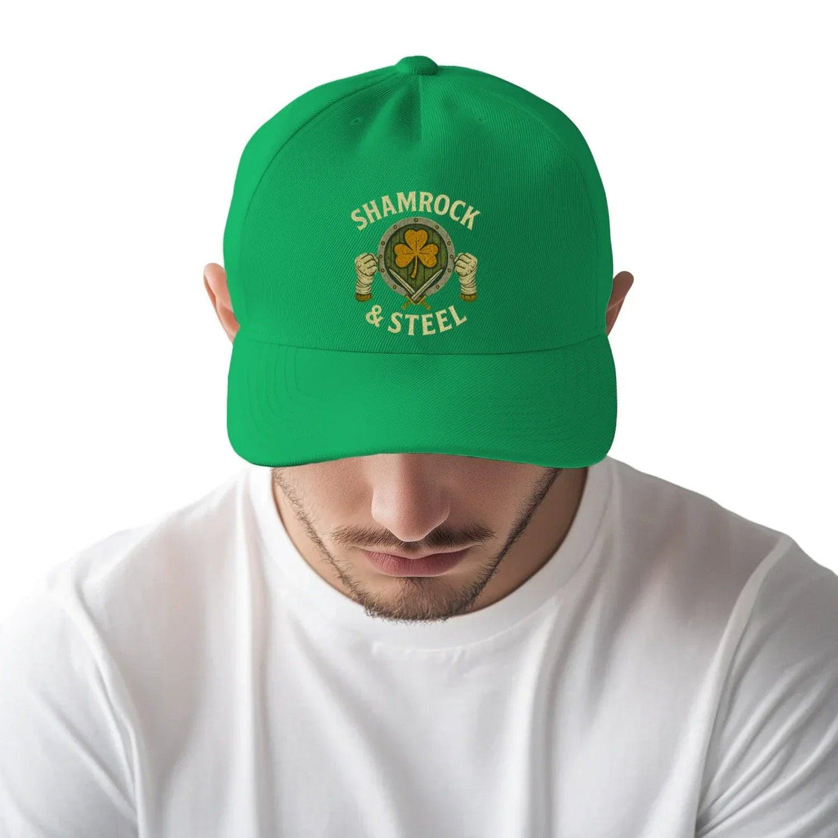 Irish 5-Panel Cap - Shamrock Steel, Adjustable Headwear - Celtic Wolfwear