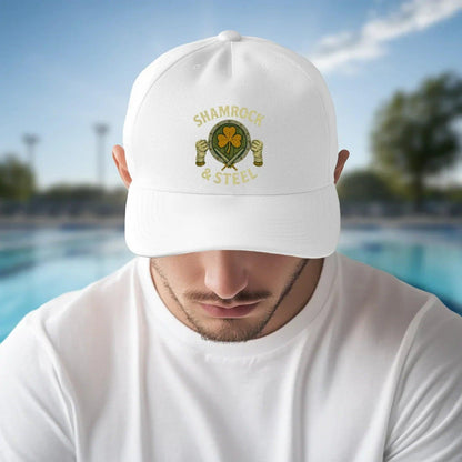 Irish 5-Panel Cap - Shamrock Steel, Adjustable Headwear - Celtic Wolfwear