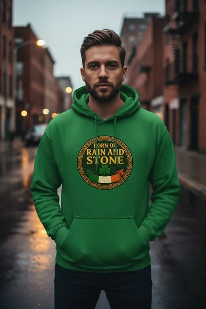 Irish Hoodie - Born of Rain and Stone Logo, Unisex - Celtic Wolfwear