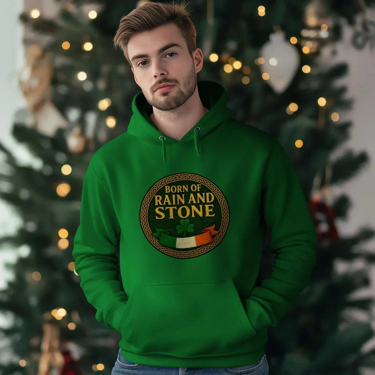 Irish Hoodie - Born of Rain and Stone Logo, Unisex - Celtic Wolfwear