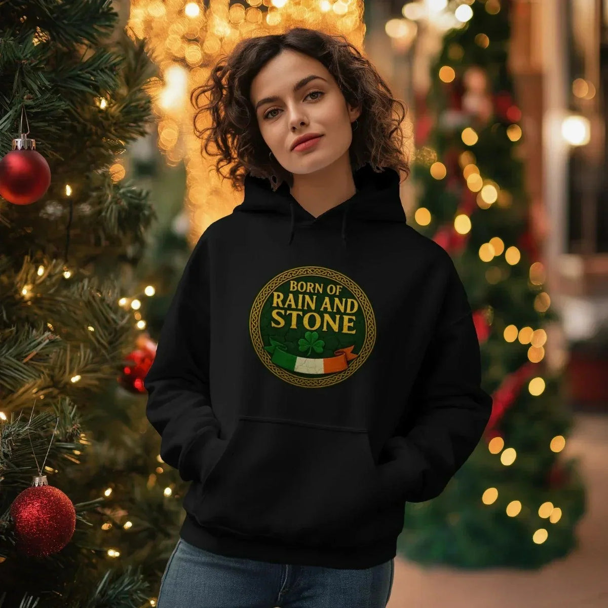 Irish Hoodie - Born of Rain and Stone Logo, Unisex - Celtic Wolfwear