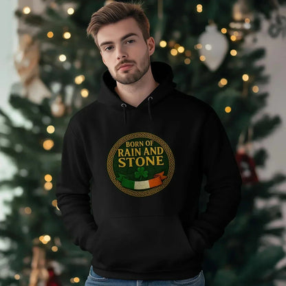 Irish Hoodie - Born of Rain and Stone Logo, Unisex - Celtic Wolfwear