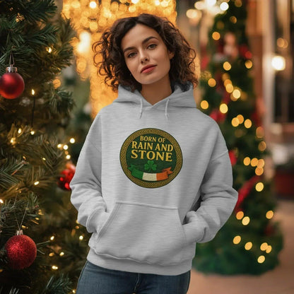 Irish Hoodie - Born of Rain and Stone Logo, Unisex - Celtic Wolfwear