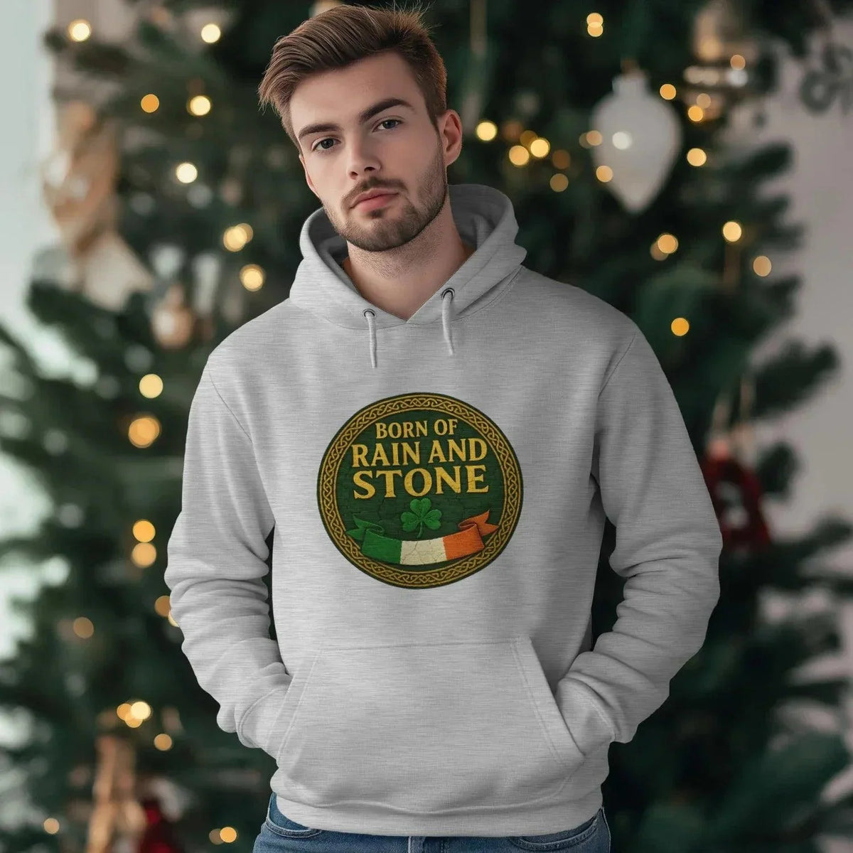 Irish Hoodie - Born of Rain and Stone Logo, Unisex - Celtic Wolfwear