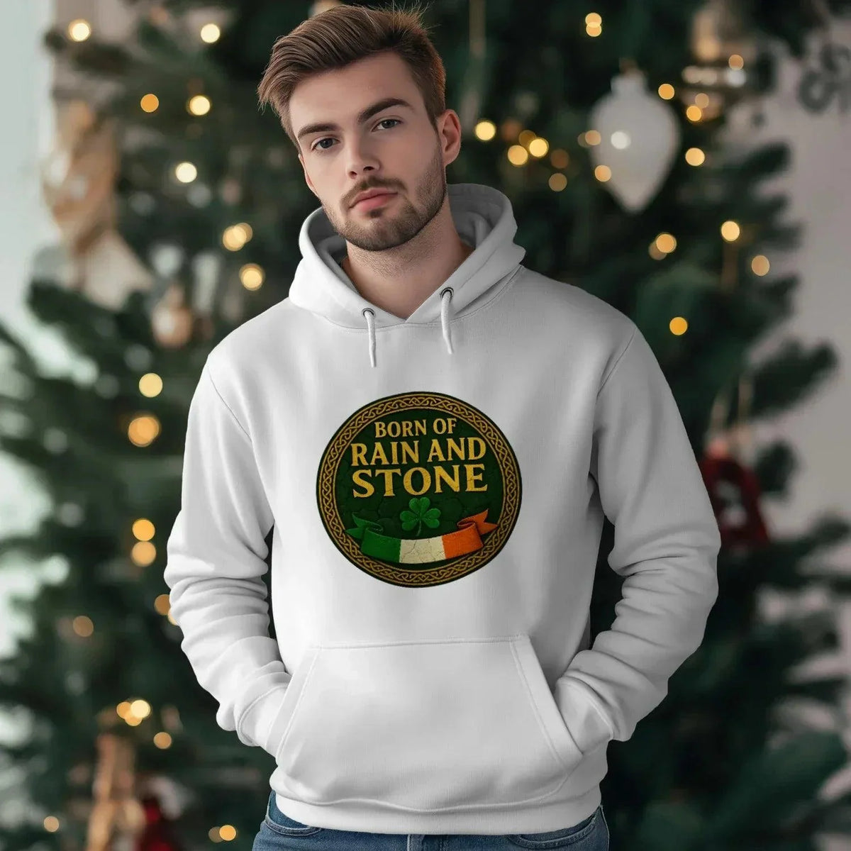Irish Hoodie - Born of Rain and Stone Logo, Unisex - Celtic Wolfwear