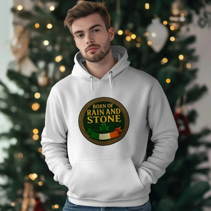 Irish Hoodie - Born of Rain and Stone Logo, Unisex - Celtic Wolfwear
