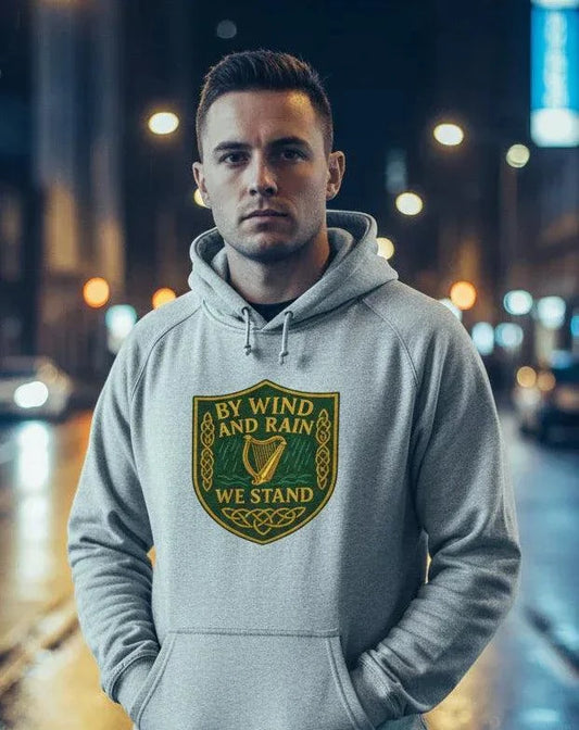 Irish Hoodie - Heritage Hood Heather Grey Unisex Streetwear - Celtic Wolfwear