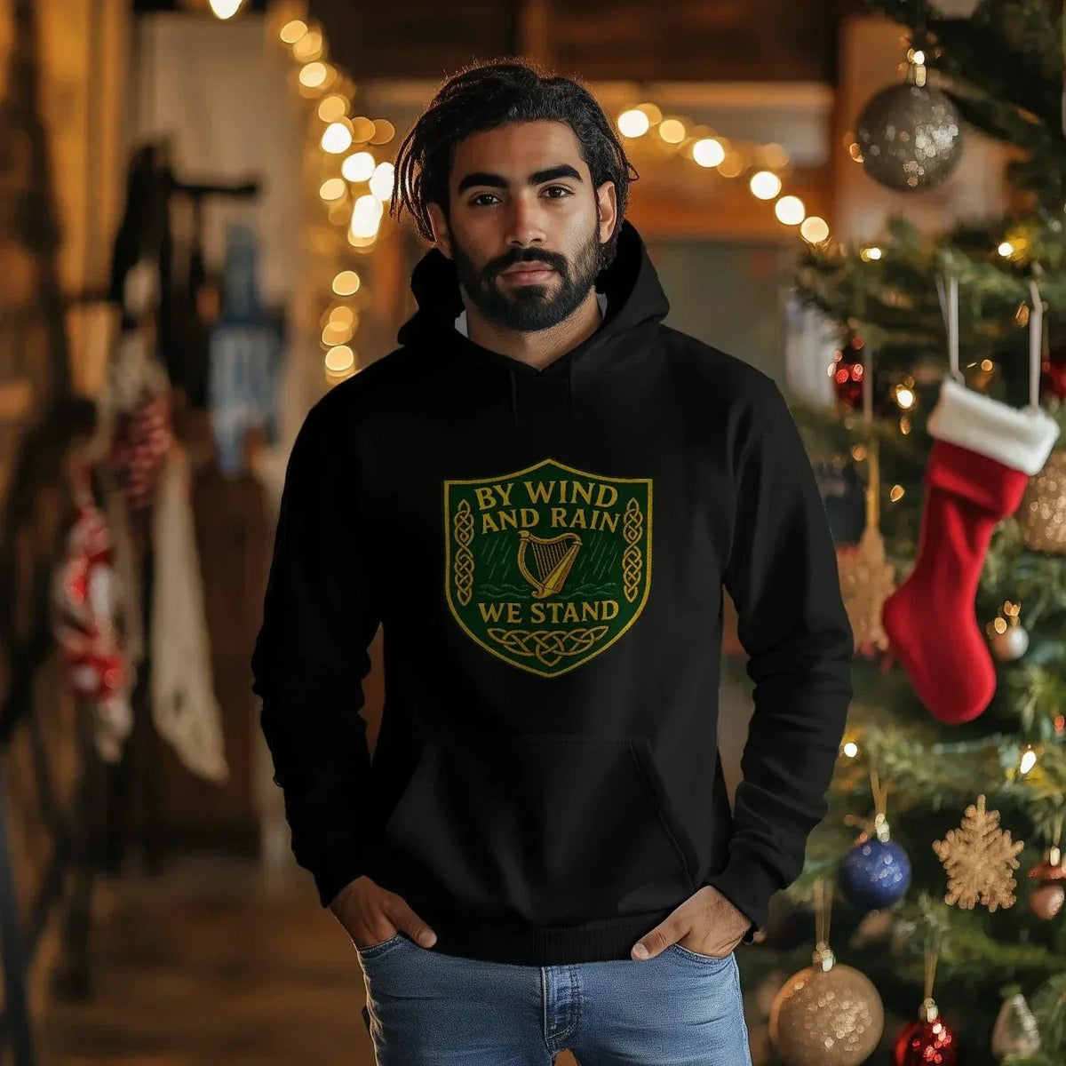 Irish Hoodie - Heritage Hood Heather Grey Unisex Streetwear - Celtic Wolfwear