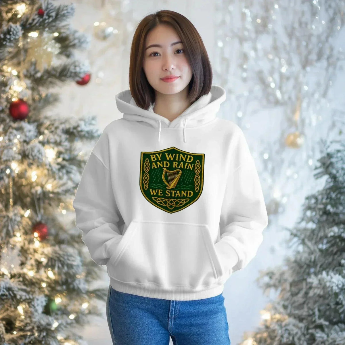 Irish Hoodie - Heritage Hood Heather Grey Unisex Streetwear - Celtic Wolfwear