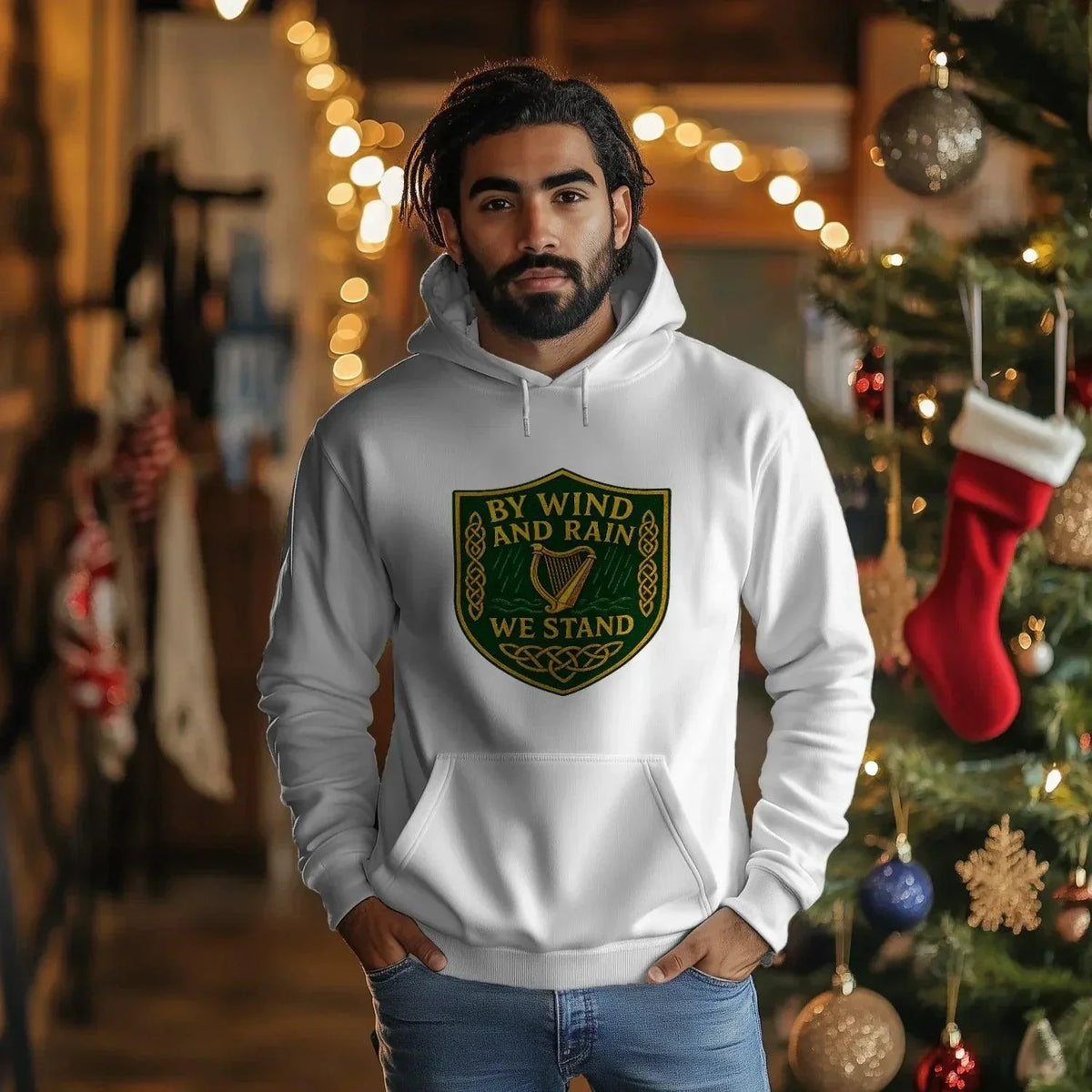 Irish Hoodie - Heritage Hood Heather Grey Unisex Streetwear - Celtic Wolfwear
