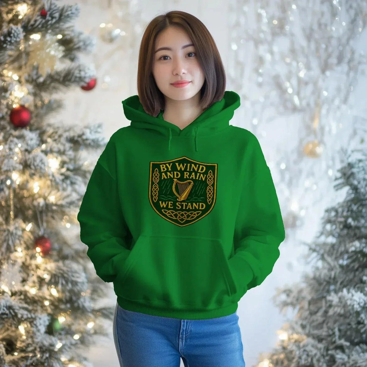 Irish Hoodie - Heritage Hood Heather Grey Unisex Streetwear - Celtic Wolfwear
