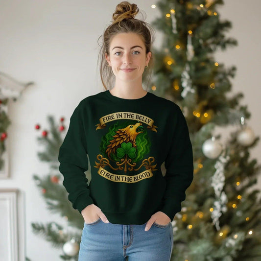 Irish Sweatshirt - Fire in the Belly Éire Unisex Streetwear - Celtic Wolfwear