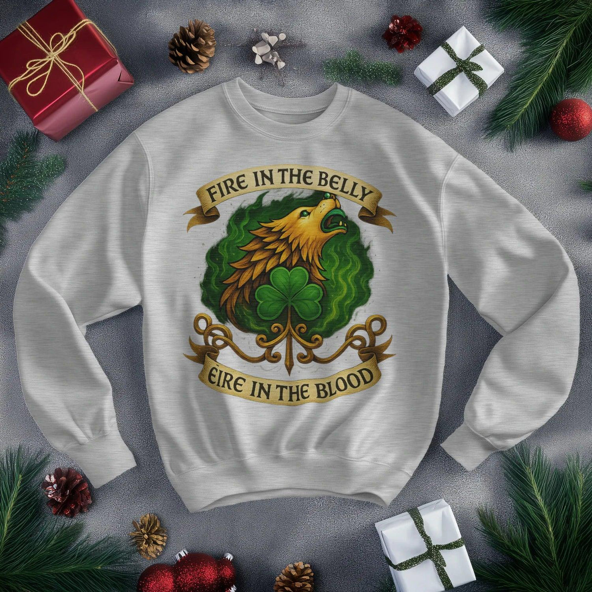 Irish Sweatshirt - Fire in the Belly Éire Unisex Streetwear - Celtic Wolfwear