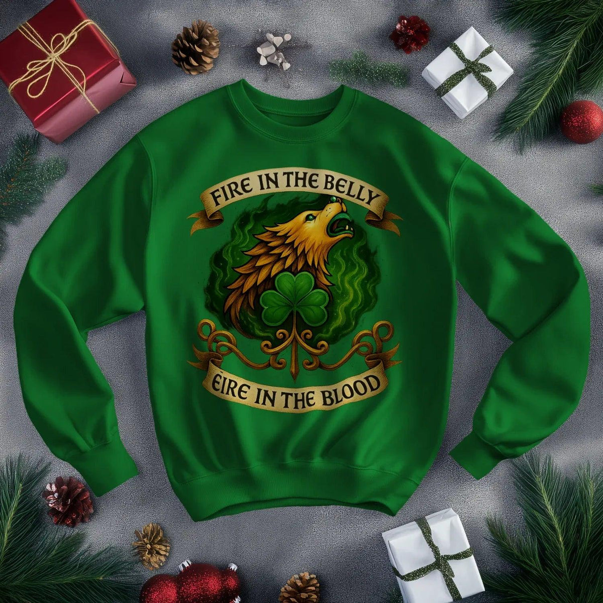 Irish Sweatshirt - Fire in the Belly Éire Unisex Streetwear - Celtic Wolfwear