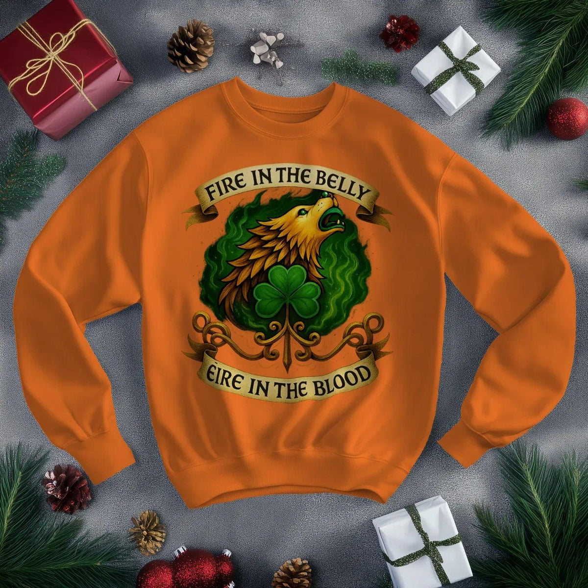 Irish Sweatshirt - Fire in the Belly Éire Unisex Streetwear - Celtic Wolfwear