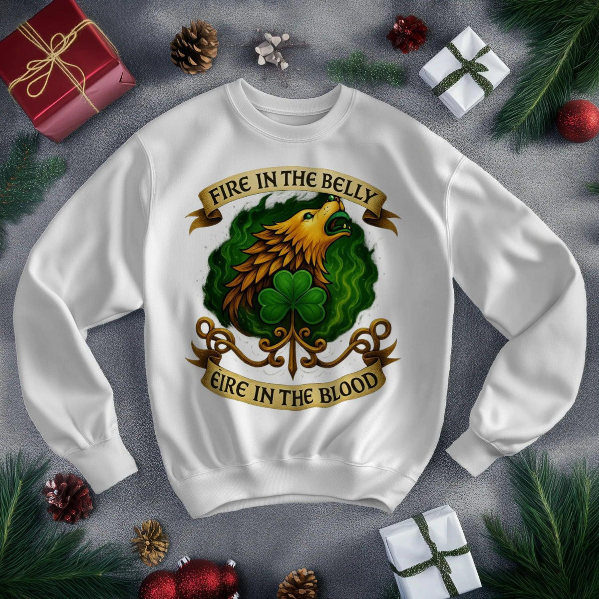 Irish Sweatshirt - Fire in the Belly Éire Unisex Streetwear - Celtic Wolfwear