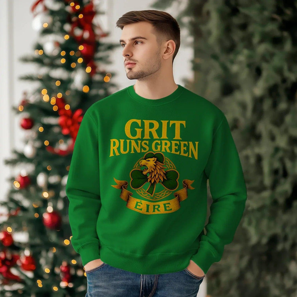 Irish Sweatshirt - Grit Runs Green, Heritage Streetwear - Celtic Wolfwear