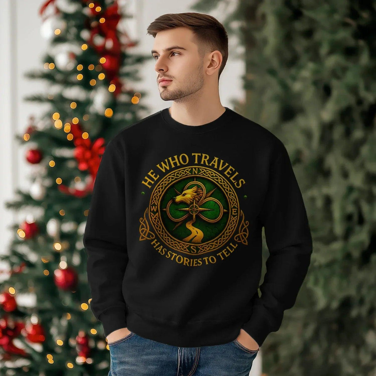 Irish Sweatshirt - He Who Travels Has Stories, Unisex - Celtic Wolfwear