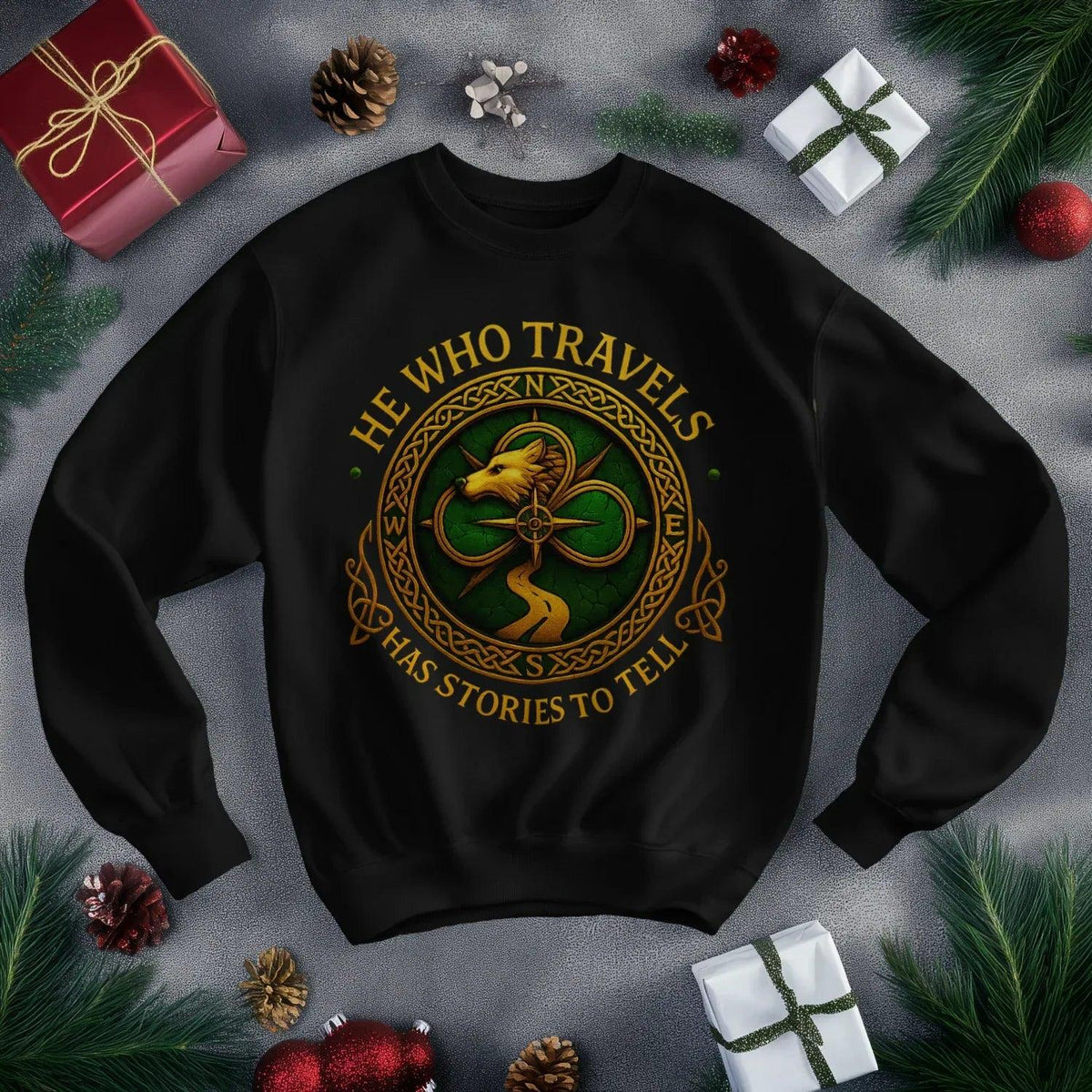 Irish Sweatshirt - He Who Travels Has Stories, Unisex - Celtic Wolfwear