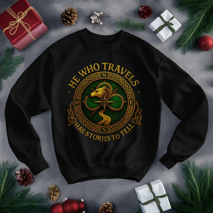 Irish Sweatshirt - He Who Travels Has Stories, Unisex - Celtic Wolfwear