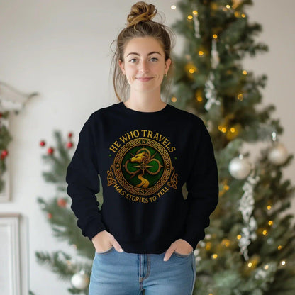 Irish Sweatshirt - He Who Travels Has Stories, Unisex - Celtic Wolfwear