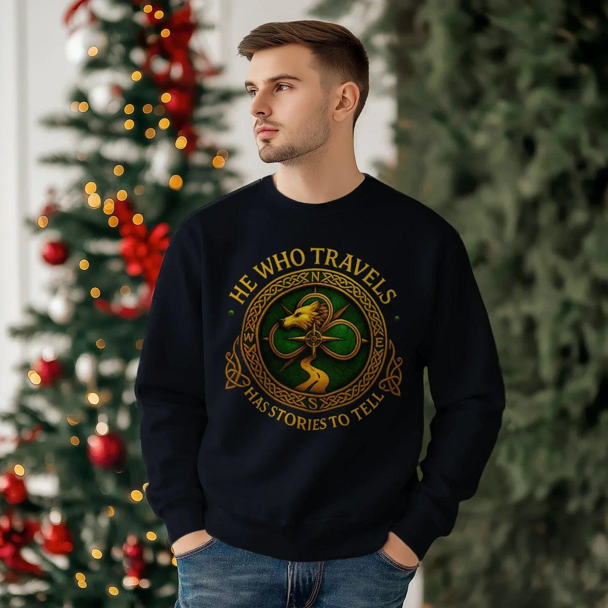 Irish Sweatshirt - He Who Travels Has Stories, Unisex - Celtic Wolfwear
