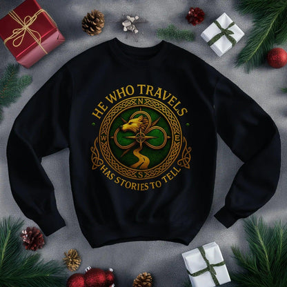 Irish Sweatshirt - He Who Travels Has Stories, Unisex - Celtic Wolfwear