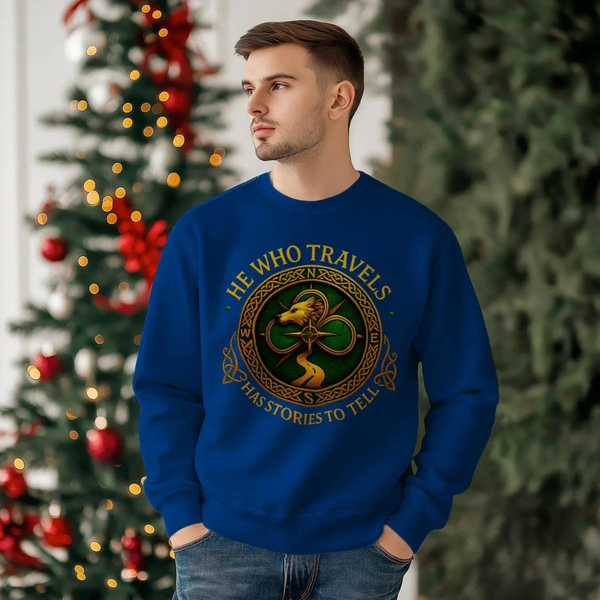 Irish Sweatshirt - He Who Travels Has Stories, Unisex - Celtic Wolfwear