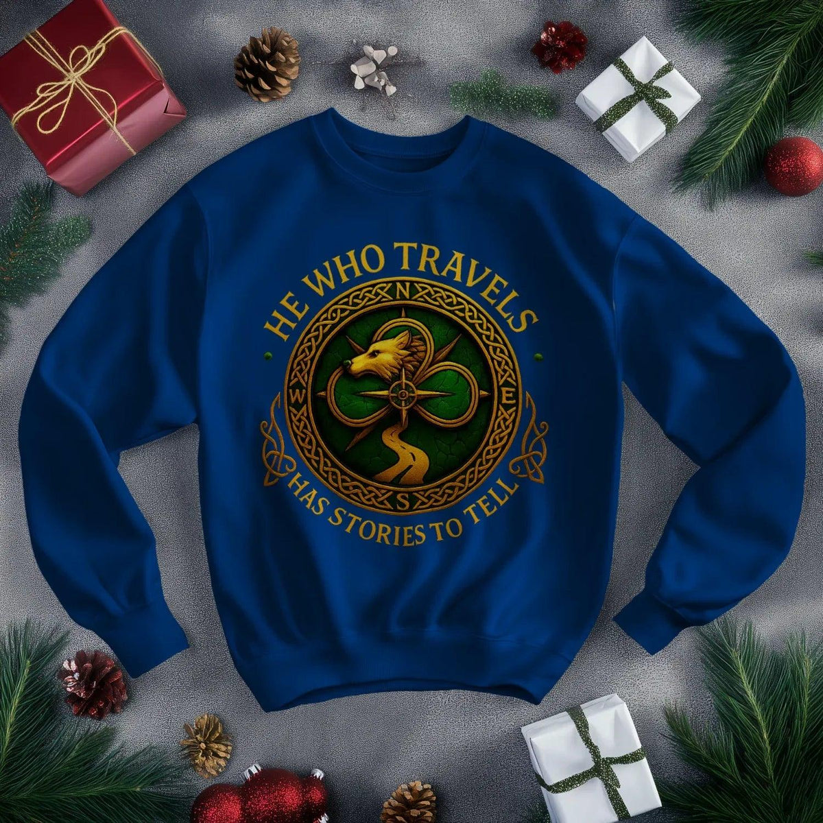 Irish Sweatshirt - He Who Travels Has Stories, Unisex - Celtic Wolfwear