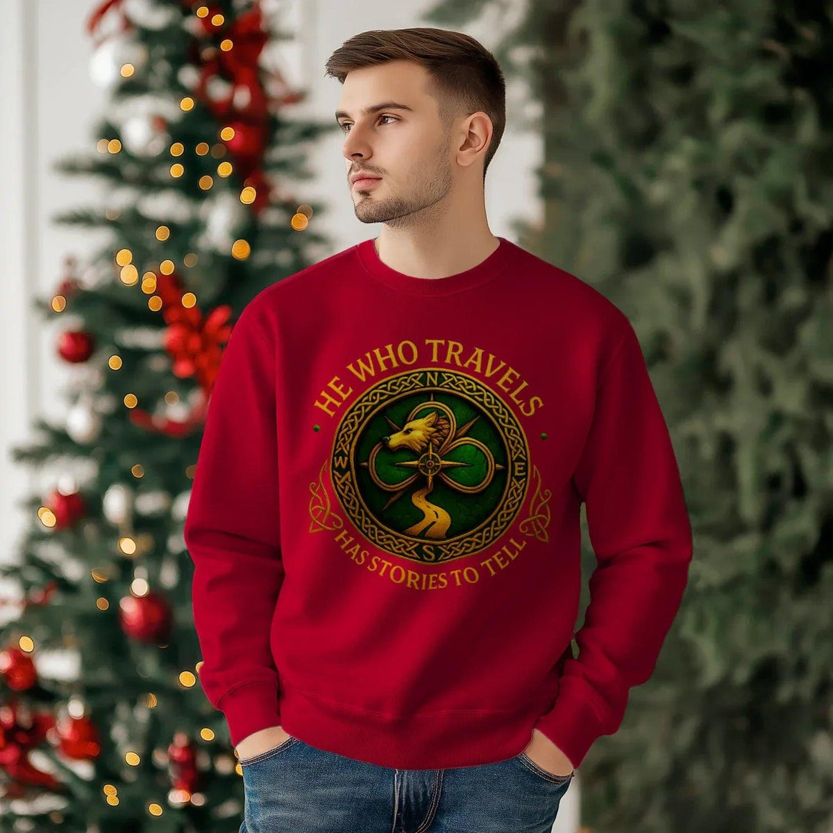 Irish Sweatshirt - He Who Travels Has Stories, Unisex - Celtic Wolfwear