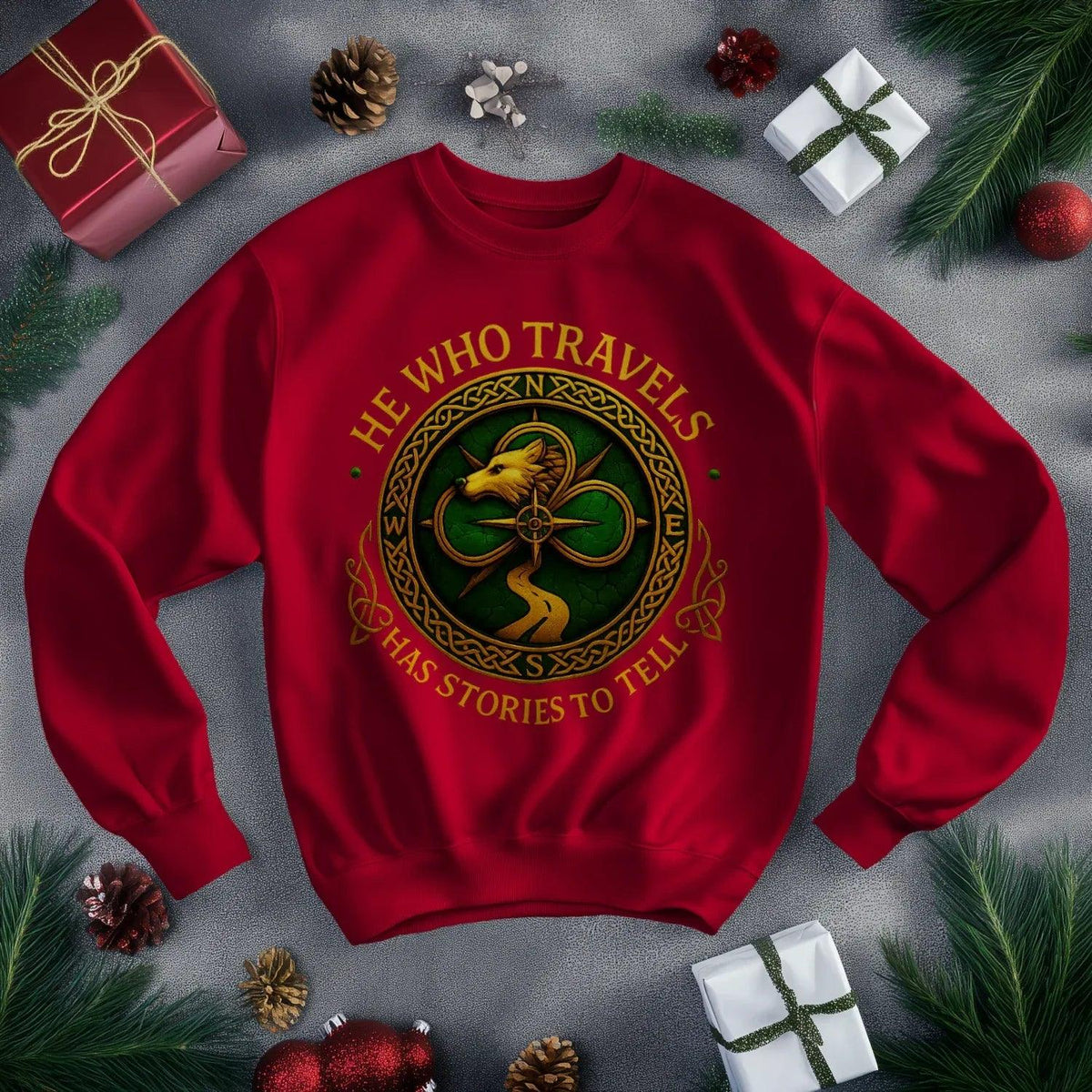 Irish Sweatshirt - He Who Travels Has Stories, Unisex - Celtic Wolfwear