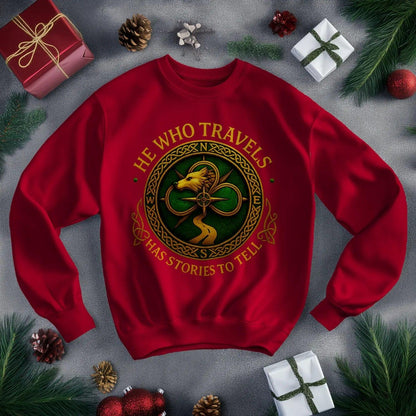 Irish Sweatshirt - He Who Travels Has Stories, Unisex - Celtic Wolfwear