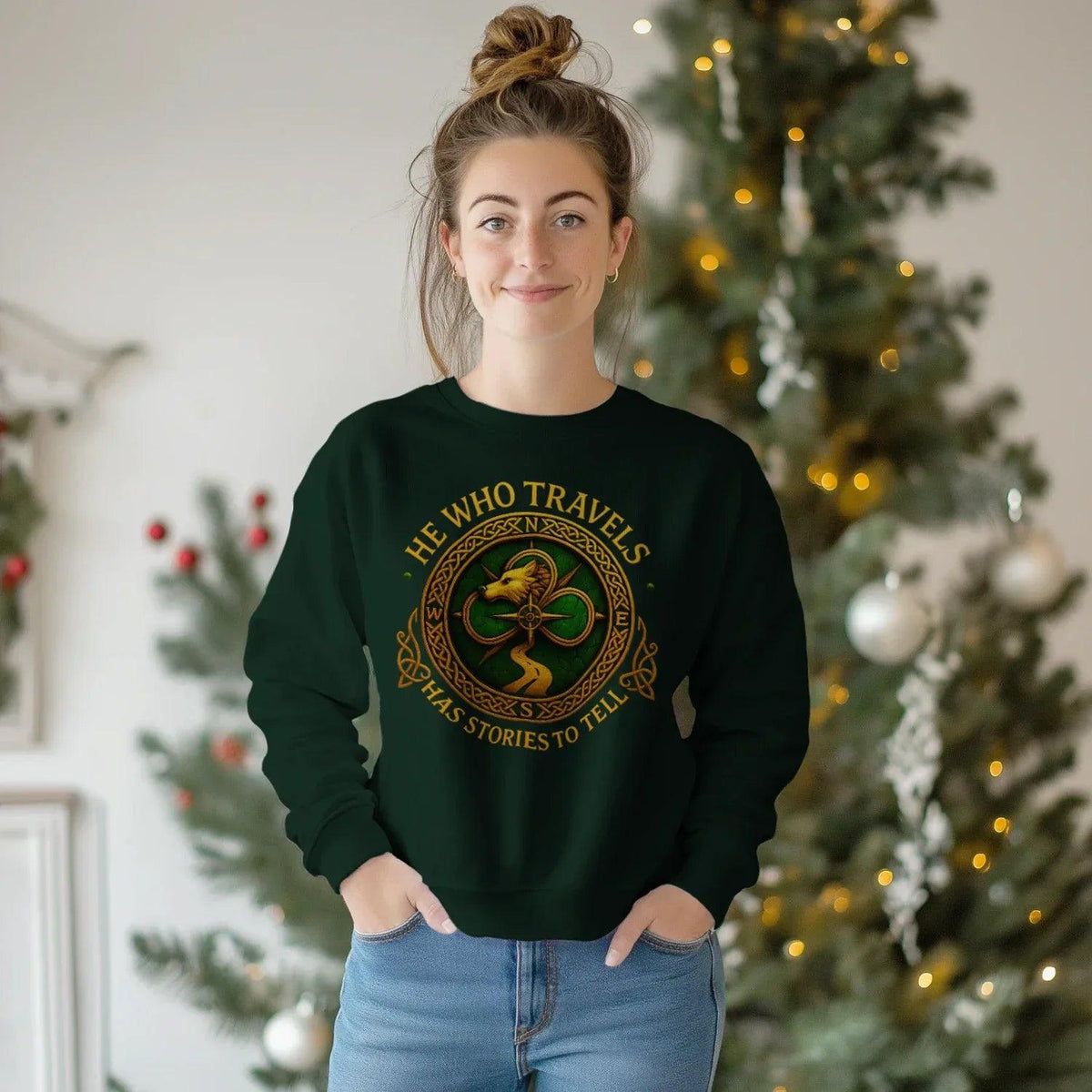 Irish Sweatshirt - He Who Travels Has Stories, Unisex - Celtic Wolfwear