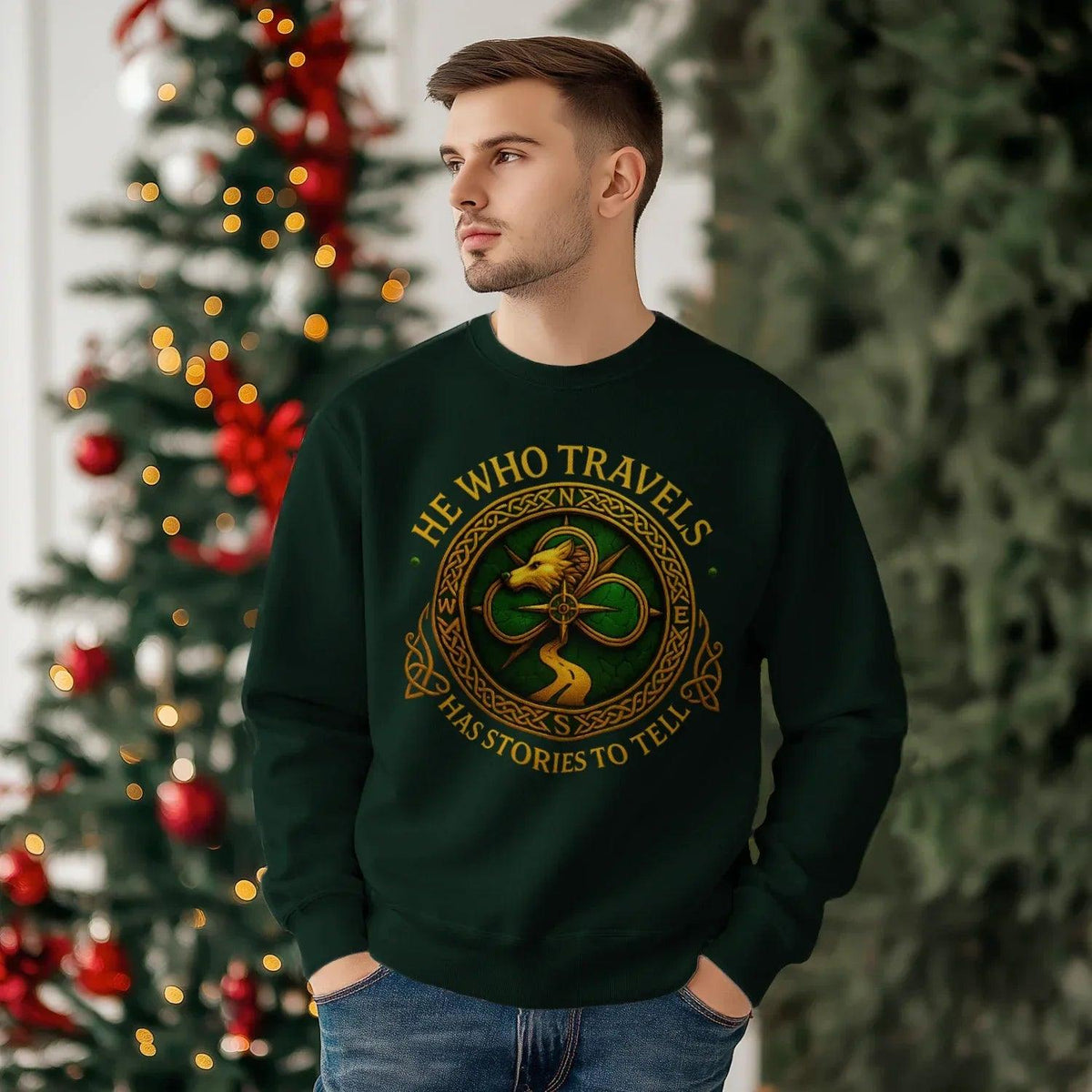 Irish Sweatshirt - He Who Travels Has Stories, Unisex - Celtic Wolfwear