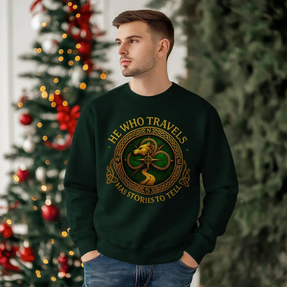 Irish Sweatshirt - He Who Travels Has Stories, Unisex - Celtic Wolfwear